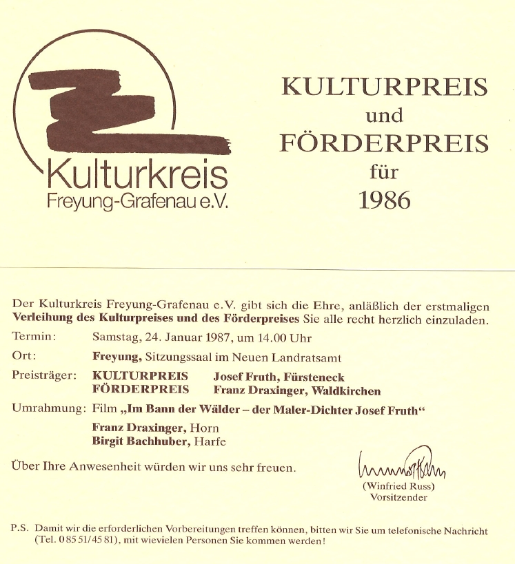 1986 Einladung zur 1. Preisverleihung